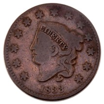 1833 Grande Cent Molto Buono VG Condizioni, Marrone Colore, Bold + Clear Libertà - £42.11 GBP