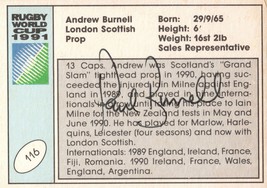 Andrew Burnell Scotland Hand Signed Rugby 1991 World Cup Card Photo - £10.50 GBP