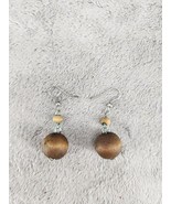 Wood Bead Drop Earrings Silver Hook Posts Pierced - $7.98