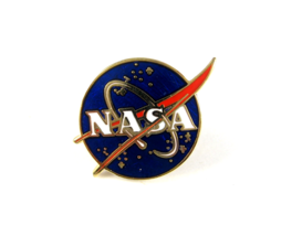 Vintage NASA PINBACK Goldtone Enamel Pin Back Red White &amp; Blue Post &amp; Pinchback - £11.86 GBP