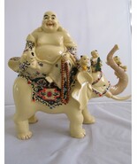 Chinese Buddha Smiling Riding on Elephant with Children - $102.90 CAD