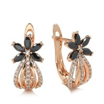 New 585 Rose Gold Crystal Flower Earrings for Women Fashion Black Natura... - £10.68 GBP