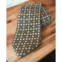 Sean John Geometric Neck Tie 100% Silk Checks XOXO Black Gold Squares - $10.47