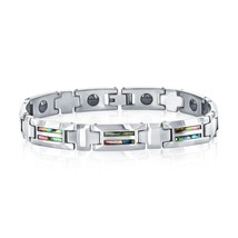 Magnetic Link Tungsten Bracelet - Genuine Abalone - £138.96 GBP