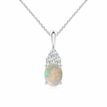 ANGARA 8x6mm Natural Opal Solitaire Pendant Necklace with Trio Diamond in Silver - £301.06 GBP+