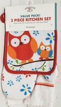 3 Pc Kitchen Set: 1 Pot Holder 1 Oven Mitt &amp; 1 Towel 2 Owls On The Tree Home - £18.96 GBP