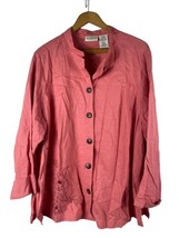 Lagenlook Shirt Size 18W 20W 1X Womens Button Down Pink Embroidered Art ... - £36.51 GBP