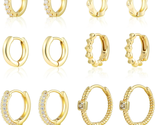 Small Gold Hoop Earrings Set for Women, 6 Pairs 14K Gold Plated Hypoalle... - $28.76