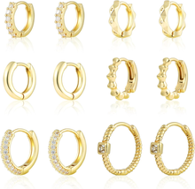Small Gold Hoop Earrings Set for Women, 6 Pairs 14K Gold Plated Hypoallergenic L - £22.79 GBP
