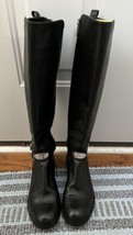 Michael Kors Arley Tall Black Leather Knee High Riding Boots Silver Buckle Sz 7 - £23.20 GBP