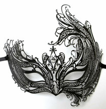 Black Bird of Paradise Crystal Laser Cut Venetian Masquerade Metal Filigree Mask - £12.44 GBP