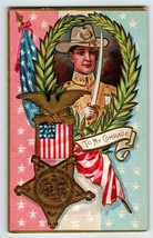 Memorial Decoration Day Postcard Soldier Sword Flag Wreath Eagle Badge P... - £13.28 GBP