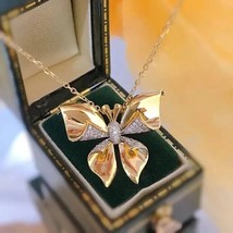 1Ct Round Cut Lab-Created Diamond Butterfly Pendant 14k Yellow Gold Plated - £183.69 GBP