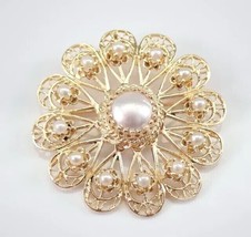 2Ct Round Cut Pearl Women&#39;s Vintage style New Brooch Pin 14K Yellow Gold Plated - £157.11 GBP