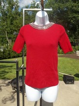 Nwt Talbots Gorgeous Red Sweater With Beaded Rhinestone Collar Pp $129 - £40.59 GBP