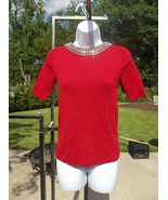 NWT TALBOTS GORGEOUS RED SWEATER WITH BEADED RHINESTONE COLLAR PP $129 - £39.90 GBP