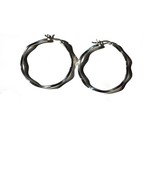 Sterling Silver Safety Pin Catch Wavy Hoop Earrings - £29.42 GBP