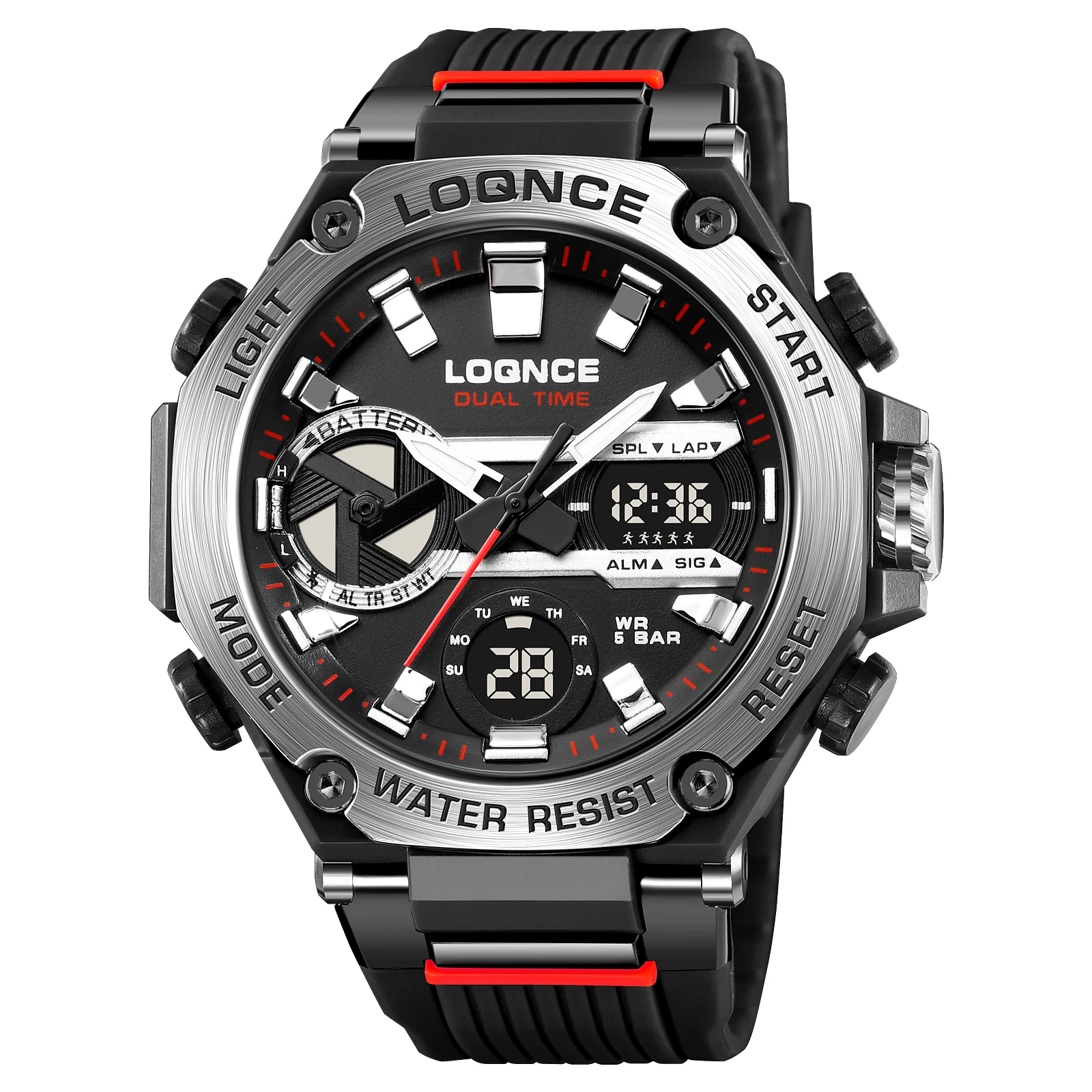  LOQNCE  Male montre homme Hour   Digital Double Time  Watch Mens LED  Week Disp - £48.07 GBP