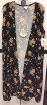 NWT LuLaRoe Large Black Orange Peach Green Floral Joy Long Stretchy Sweater Vest - £25.09 GBP