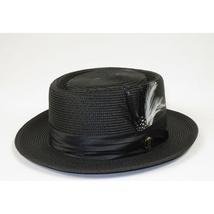 Men's Bruno Capelo RAFAELE Braid Straw Pork Pie Hat Telescope Crown RF-400 Black image 4