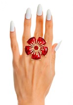 Beautiful Fashion Red Crystal Rhinestone Daisy Flower Gold Plated Stretch Ring - £31.00 GBP