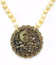 Vintage Asian Chinese Carved Open Work Hardstone Pendant Necklace Genuine Pearls - £58.38 GBP