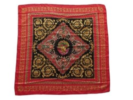 HUALI 100% Silk Scarf Large Square Shawl Red Black Gold Greek God 41.5x4... - £30.01 GBP