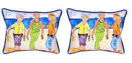 Pair of Betsy Drake Grandma at the Beach Large Indoor Outdoor Pillows 16x20 - £71.21 GBP