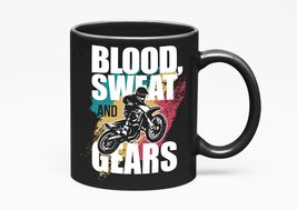 Make Your Mark Design Blood, Sweat &amp; Gears Motorbike Art, Black 11oz Ceramic Mug - £17.12 GBP+