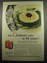 1932 Quaker Puffed Rice and Puffed Wheat Ad - Win children&#39;s vote in 42 states - £14.73 GBP