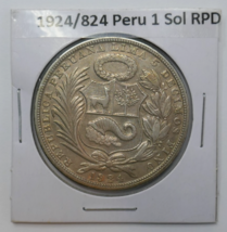 Peru 1924/824 Peruvian 1 Sol Silver Coin OVERDATE VARIETY - $199.99