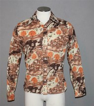 VTG JUDD Abstract Trees People Brown Orange Disco Polyester L/S Shirt Mn... - £34.36 GBP