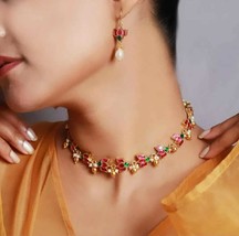 VeroniQ Trends-Designer Kundan Choker Necklace in Floral Pendant-Bridal-Wedding - £118.51 GBP
