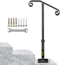 VEVOR Handrails for Outdoor Steps, 1 or 2 Steps, Single Post, Gray, Wrou... - $48.99