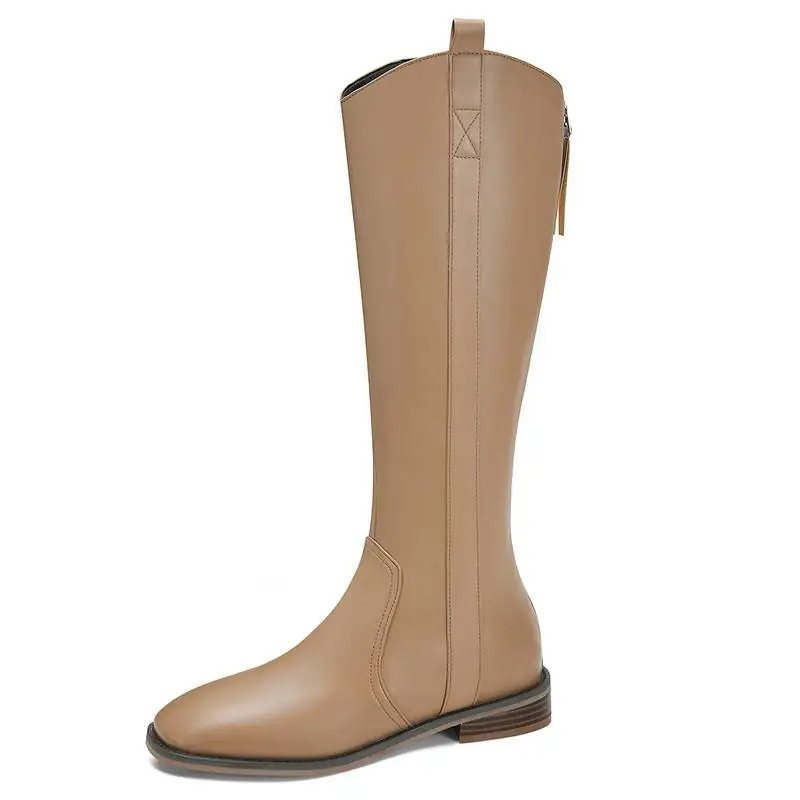 REAVE CAT Ladies Knee High Boots 37cm Square Toe Low Heel 2.5cm Zipper Big Size  - £224.39 GBP