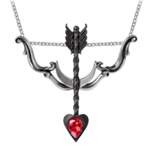 Alchemy Gothic Desire Moi Necklace Cupid Love Bow Heart Arrow P926 Red Crystal - £47.04 GBP