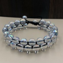 Natural Aura Quartz 8x8 mm Beads Adjustable 2 Strand Thread Bracelet 2TB-50 - £11.86 GBP
