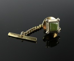 Vintage .925 Sterling Silver Signed S Olive Stone Square Lapel Brooch Pin 3.5g - £9.56 GBP