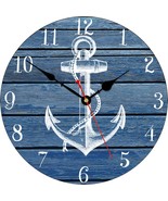 14 Inch White Anchor Pattern Wall Clock, Non Ticking Silent Clocks, Naut... - £33.80 GBP