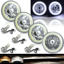 5-3/4&quot; White COB LED Halo Angel Eye Crystal Clear Headlamp 6k LED Bulb Set of 4 - £236.98 GBP