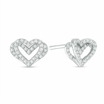 0.25Ct Moissanite Double Interlinked Love Open Heart Stud Earrings 925 Silver - $74.79