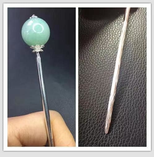 Primary image for Natural Jadeite Bead Hairpin 999 Silver & Natural Fruit Green Jadeite Hairpin