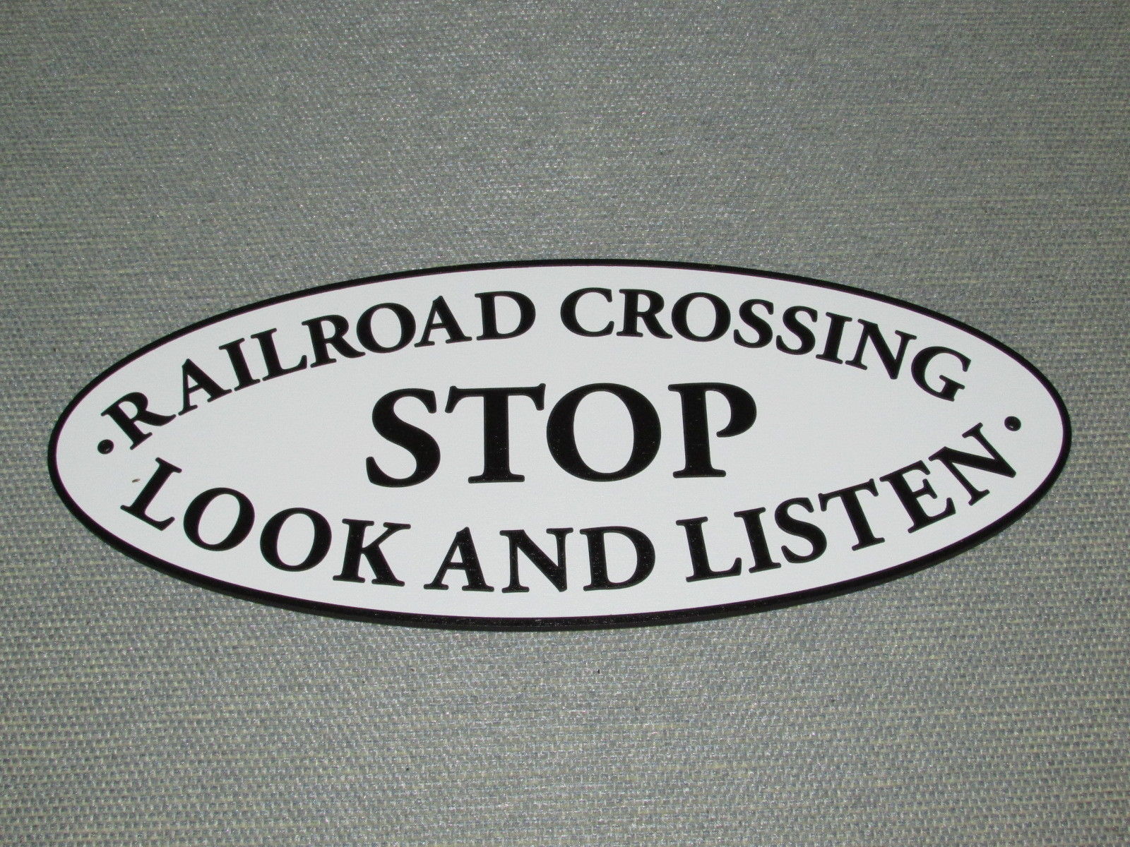 Primary image for Railroad Crossing Oval Sign Stop Look Listen Wood Sign