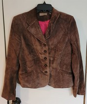 Womens Petites PL i.e. Petite Brown Suede Leather Cropped Coat Jacket - £22.45 GBP