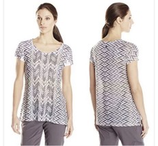 PrAna Danni Short Sleeve Thin T-Shirt Gray White Chevron Design Women’s ... - $16.14