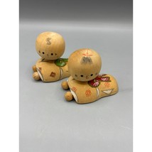 Vintage Kokeshi Dolls Wood Crawling Baby Figurines Japanese Decor Set of 2 - $34.64