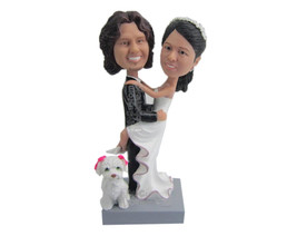 Custom Bobblehead Groom Carrying Lovely Bride With Cute Little Puppy - Wedding &amp; - £128.66 GBP