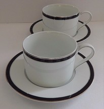 2 Nikko Fine China Black Tie Patra Cup &amp; Saucers Silver Trim Thailand 2125362 - £22.92 GBP