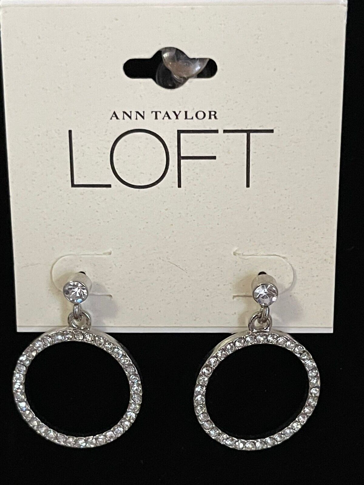Ann Taylor Silver Post Crystal Fashion Celebrity Circle Drop Earrings NEW - $14.24