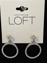 Ann Taylor Silver Post Crystal Fashion Celebrity Circle Drop Earrings NEW - £11.38 GBP